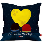 Romantic Couple Walking Together Blue Cushion Cover